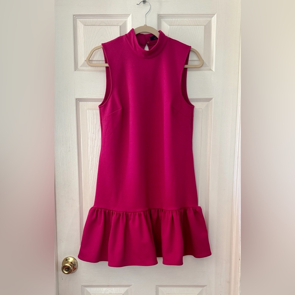 Trina Turk Magenta Sleeveless Mock Neck Dress | Ruffle Hem | Size Small